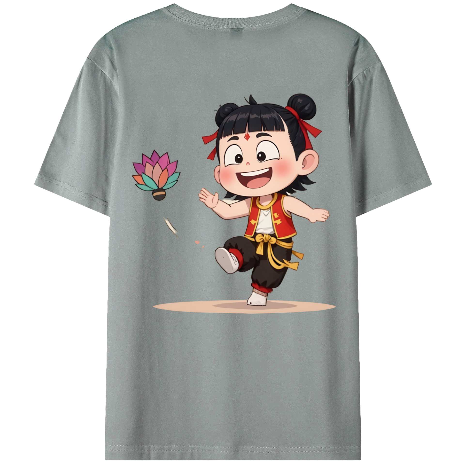 （画像用） Ne Zha 2 ナタ 魔童の大暴れ 綿100％ メンズ半袖Tシャツ（バックプリント） 通気性